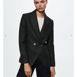 Mango Gray Black Wool Herringbone Blazer